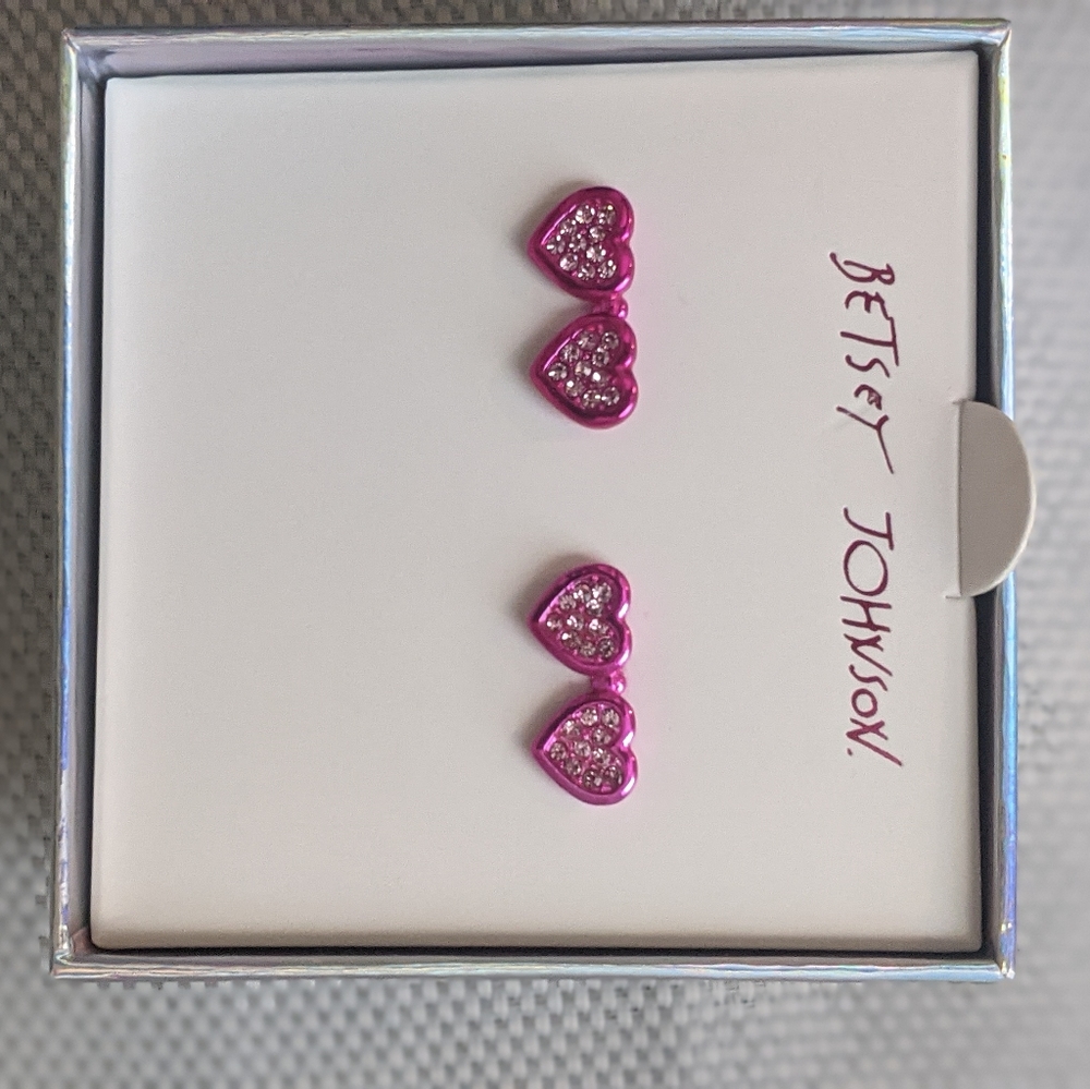 Betsey Johnson Pink Double Heart  Earrings